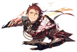 Rule 34 | 10s, 1boy, akiyoshi haru, armor, brown eyes, fire, gauntlets, granblue fantasy, looking at viewer, male focus, parted lips, percival (granblue fantasy), red hair, solo, upper body