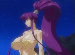 Rule 34 | 00s, 1girl, animated, animated gif, bouncing breasts, breasts, cleavage, covered erect nipples, eiken, gigantic breasts, hip focus, long hair, lowres, misono kirika, navel, nipples, nude, outdoors, purple hair, solo, towel, upper body