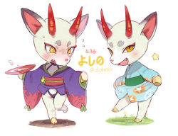 Rule 34 | 1girl, alcohol, animal crossing, animal ears, blue kimono, blush, body fur, character name, cosplay, cup, deer ears, deer girl, embarrassed, eyeliner, fang, fate/grand order, fate (series), floral print, flying sweatdrops, furry, furry female, green sash, holding, holding cup, hooves, horns, japanese clothes, kimono, kimono hold, long sleeves, looking at viewer, makeup, morning glory print, multiple views, nintendo, obi, open mouth, print kimono, purple kimono, red eyeliner, red horns, red sash, sakazuki, sake, sash, shino (animal crossing), shuten douji (fate), shuten douji (fate) (cosplay), simple background, skin-covered horns, slit pupils, smile, standing, standing on one leg, star (symbol), ter (otokoter), thick eyebrows, trait connection, twitter username, white background, white fur, wide sleeves, yellow eyes, yukata