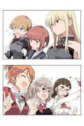 Rule 34 | 2022 fifa world cup, 6+girls, ^ ^, alcohol, anger vein, aquila (kancolle), bismarck (kancolle), blonde hair, blue sailor collar, blunt bangs, breasts, brown eyes, brown hair, champagne flute, clenched hands, closed eyes, closed mouth, commentary request, crying, cup, double v, drinking glass, empty eyes, glasses, gloves, grey hair, hair between eyes, highres, kantai collection, large breasts, light brown hair, long hair, long sleeves, medium breasts, multiple girls, open mouth, pince-nez, pola (kancolle), ponytail, prinz eugen (kancolle), roma (kancolle), sailor collar, short hair, simple background, smile, takamachiya, tears, twintails, upper body, v, white background, white gloves, wine, wine glass, world cup, z3 max schultz (kancolle)