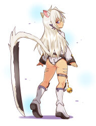 Rule 34 | 1girl, animal ears, ass, ball and chain (weapon), blue eyes, body markings, boots, cat ears, cat girl, cat tail, closed mouth, commentary, cougar (cougar1404), cut cat, full body, heel up, jacket, knee boots, light frown, long hair, long sleeves, looking at viewer, no pants, panties, prototype design, ribbed panties, shadow, silui (cougar1404), solo, standing, sword, tail, tan, thigh strap, tiger stripes, underwear, weapon, wedgie, white footwear, white hair, white jacket, white panties