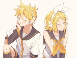 Rule 34 | 1boy, 1girl, :t, ahoge, angry, annoyed, bare shoulders, black sailor collar, black shorts, black sleeves, blonde hair, blush, bow, brother and sister, cheek rest, detached sleeves, flat chest, hair bow, hair ornament, hairclip, headphones, headset, highres, kagamine len, kagamine rin, leg warmers, m0ti, neckerchief, necktie, number tattoo, pout, sailor collar, sailor shirt, shirt, short hair, short ponytail, shorts, shoulder tattoo, siblings, sleeveless, sleeveless shirt, spiked hair, swept bangs, tattoo, tearing up, twins, vocaloid, white bow, yellow neckerchief, yellow necktie