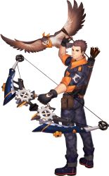 Rule 34 | 1boy, arrow (projectile), artist request, ass, bird, bow (weapon), brown hair, camouflage, camouflage jacket, camouflage pants, eagle, eddie (gyee), gyee, highres, holding, holding weapon, jacket, lying, male focus, official alternate costume, official art, on back, pants, short hair, smile, solo, transparent background, weapon