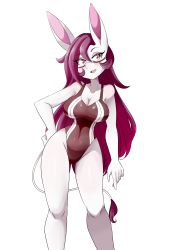 Rule 34 | 1girl, absurdres, animal ears, bare legs, breasts, cachi (lucyfer), cleavage, covered navel, curvy, donkey ears, donkey girl, donkey tail, furry, furry female, glasses, hand on own hip, highleg, highleg swimsuit, highres, large breasts, long hair, looking at viewer, lucyfer, one-piece swimsuit, original, shiny skin, simple background, smile, swimsuit, tail, very long hair, wide hips