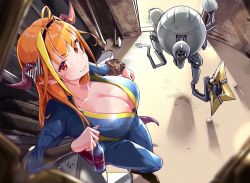 Rule 34 | 1girl, ahoge, alternate costume, blunt bangs, bow, breasts, cleavage, codsworth, commentary request, diagonal-striped bow, dragon horns, dragon tail, fallout (series), fallout 4, hairband, hololive, horn bow, horn ornament, horns, kiryu coco, large breasts, long hair, looking at viewer, multicolored bow, multicolored eyes, multicolored hair, pointy ears, smile, soda bottle, streaked hair, striped, tail, two-tone hair, vault suit, virtual youtuber, yuyaiyaui