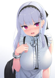 Rule 34 | 1girl, anchor choker, anchor necklace, apron, azur lane, black hairband, blush, breasts, center frills, choker, dido (azur lane), dress, frilled choker, frills, hairband, highres, lace-trimmed hairband, lace trim, large breasts, looking at viewer, maid, necklace, purple eyes, stm (setaku3), waist apron, white apron, white hair