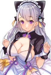 Rule 34 | 1girl, animal ears, bad id, bad twitter id, blush, breasts, cleavage, fake animal ears, fang, fang out, frills, highres, hourei tenten, large breasts, long hair, looking at viewer, maid, maid headdress, melty+, puffy short sleeves, puffy sleeves, shibaebi (yasaip game), short sleeves, silver hair, sketch, solo, upper body, virtual youtuber, wrist cuffs