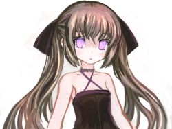 Rule 34 | 1girl, black dress, brown hair, dress, pink eyes, solo, twintails, white background, yomitim