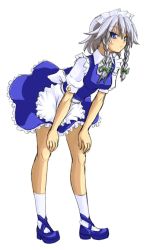 Rule 34 | 1girl, blue eyes, braid, enoko (zqfebi), female focus, hairband, izayoi sakuya, legs, maid, silver hair, solo, touhou, tsurime