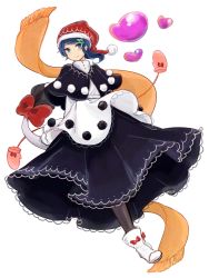 Rule 34 | 1girl, bad id, bad pixiv id, blue eyes, blue hair, boots, bow, bubble, capelet, doremy sweet, dress, hat, highres, layered dress, looking at viewer, matching hair/eyes, mittens, nightcap, pom pom (clothes), red bow, red hat, scarf, short hair, smile, solo, tail, tail bow, tail ornament, tama (hiroshige 36), tapir tail, touhou, white footwear