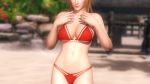 Rule 34 | 1girl, 3d, animated, beach, bikini, blonde hair, breasts, covering privates, covering breasts, dead or alive, doahdm, highres, nipples, outdoors, red bikini, solo, sound, swimsuit, tagme, tina armstrong, topless, video, video