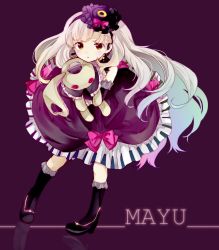 Rule 34 | 1girl, bad id, bad pixiv id, blonde hair, character name, dress, elbow gloves, gloves, gothic lolita, gradient hair, hat, lolita fashion, long hair, looking at viewer, mayu (vocaloid), multicolored hair, noki (potekoro), solo, stuffed animal, stuffed rabbit, stuffed toy, usano mimi, vocaloid, yellow eyes