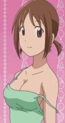 Rule 34 | 00s, 10s, 1girl, animated, animated gif, bouncing breasts, breasts, brown eyes, brown hair, cleavage, hinako (issho ni training), issho ni training, large breasts, looking at viewer, lowres, no bra, solo, strap slip