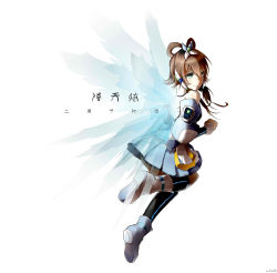 Rule 34 | 1girl, brown hair, character name, green eyes, highres, long hair, looking at viewer, luo tianyi, shiimai, short hair with long locks, smile, solo, vocaloid, wings