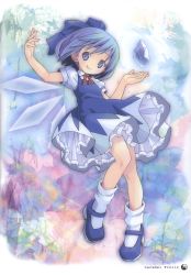 Rule 34 | 1girl, :q, absurdres, blue dress, blue eyes, blue hair, bow, cirno, dress, fairy, full body, hair ornament, hair ribbon, highres, ice, ice wings, looking at viewer, mary janes, matching hair/eyes, pop, puffy sleeves, ribbon, scan, shoes, short sleeves, smile, socks, solo, tongue, tongue out, touhou, white socks, wings