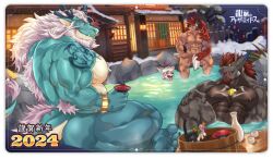 Rule 34 | 2024, abs, alcohol, another eidos-r, aqua skin, ass, bara, barboros (another eidos), beard, chest hair, chest tuft, chinese zodiac, completely nude, covering crotch, covering privates, cup, dragon boy, facial hair, furry, furry male, gaia (another eidos), holding, holding cup, huge eyebrows, huge pectorals, large pectorals, long hair, looking at viewer, male focus, mature male, muscular, muscular male, navel, nipples, nose piercing, nose ring, nude, old, old man, one eye closed, onsen, partially submerged, pectorals, piercing, raineru (gryffindor131), sake, scar, second-party source, seductive smile, smile, strongman waist, thick beard, thick thighs, thighs, white hair, xiaolong (another eidos), year of the dragon