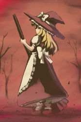 Rule 34 | 1girl, bad id, bad pixiv id, blonde hair, broom, dress, female focus, full body, gradient background, hat, highres, kirisame marisa, nature, outdoors, plant, sky, solo, tdk, touhou, witch, witch hat