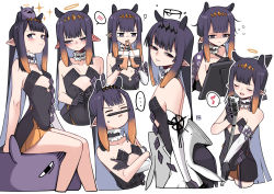 Rule 34 | ..., 1girl, ?, a:n (angrynum), animal, animal on head, black gloves, black halo, blush, bubble tea, closed eyes, covered navel, cropped legs, crossed arms, dark halo, ear blush, facial hair, flat chest, gloves, halo, headpiece, highres, hololive, hololive english, long hair, looking at viewer, microphone, microphone stand, mole, mole under eye, multiple views, music, musical note, mustache, ninomae ina&#039;nis, ninomae ina&#039;nis (1st costume), on head, pen, pointy ears, purple eyes, purple hair, simple background, singing, sitting on animal, smile, spoken blush, spoken ellipsis, spoken musical note, takodachi (ninomae ina&#039;nis), tentacle hair, virtual youtuber, white background