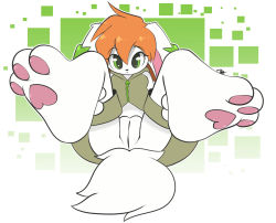 Rule 34 | 1girl, :o, animal ears, animal hands, bottomless, cleft of venus, dog ears, dog tail, eyelashes, fat mons, feet, freedom planet, furry, galaxytrail, green eyes, jacket, leg grab, long ears, looking at viewer, lying, milla basset, no panties, on back, orange hair, pawpads, presenting, pussy, short hair, simple background, spread legs, tail, uncensored, whygena, zipper