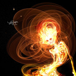 Rule 34 | black background, blaze wu, fire, light, looking at viewer, no humans, original, signature, simple background, skeleton, smile, solo, upper body, x-ray