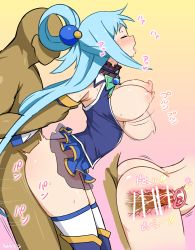 Rule 34 | 10s, 1boy, 1girl, aqua (konosuba), arm grab, arms behind back, ass, bar censor, blue hair, blush, bouncing breasts, breasts, breasts out, butt crack, censored, cervix, clothed female nude male, cross-section, cum, cum in pussy, detached sleeves, doggystyle, ejaculation, closed eyes, hair ornament, hetero, internal cumshot, kono subarashii sekai ni shukufuku wo!, kyanpero, large breasts, long hair, nipples, nude, open mouth, penis, pussy, sex, sex from behind, skirt, solo focus, text focus, tongue, tongue out, uterus, vaginal, x-ray