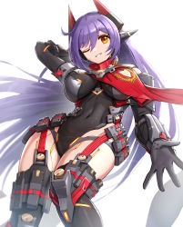 Rule 34 | 1girl, android, breasts, gonzarez, highres, joints, large breasts, leotard, poppi (xenoblade), poppi qtpi (xenoblade), purple hair, red eyes, revision, robot ears, robot joints, scarf, simple background, solo, white background, xenoblade chronicles (series), xenoblade chronicles 2