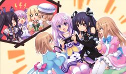 Rule 34 | &gt; &lt;, 10s, 6+girls, :d, :o, absurdres, black hair, blanc (neptunia), blonde hair, blue eyes, blush, bow, bowtie, brown hair, choujigen game neptune mk2, closed eyes, collar, cut-in, d-pad, detached collar, detached sleeves, dress, elbow gloves, emblem, fingerless gloves, frilled hat, frills, game, game cg, gloves, hair ornament, hair ribbon, hat, highres, holding, lightning bolt symbol, long hair, long sleeves, looking at another, multiple girls, nepgear, neptune (neptunia), neptune (series), noire (neptunia), o o, official art, open mouth, outstretched arm, pantyhose, playing games, profile, purple eyes, purple hair, purple legwear, ram (neptunia), red eyes, ribbon, rom (neptunia), school uniform, serafuku, siblings, sisters, sitting, smile, striped clothes, striped legwear, striped thighhighs, thighhighs, tongue, tsunako, twins, twintails, two side up, uni (neptunia), vert (neptunia), white gloves, white legwear