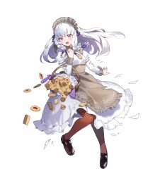 Rule 34 | 1girl, alternate costume, amagasa yun, apron, basket, blush, braid, breasts, cookie, dress, fire emblem, fire emblem: three houses, fire emblem heroes, food, frills, full body, hair ornament, highres, long hair, long skirt, long sleeves, lysithea von ordelia, maid, maid headdress, nintendo, non-web source, official art, open mouth, pantyhose, puffy sleeves, red eyes, shoes, skirt, small breasts, solo, torn clothes, torn skirt, torn sleeves, transparent background, twin braids, wrist cuffs