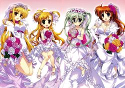 Rule 34 | 10s, 4girls, absurdres, age difference, blonde hair, breasts, brown hair, child, cleavage, dress, einhard stratos, fate testarossa, fujima takuya, height difference, highres, lyrical nanoha, mahou shoujo lyrical nanoha, mahou shoujo lyrical nanoha vivid, multiple girls, official art, onee-loli, takamachi nanoha, vivio, wedding dress, wife and wife, wife and wife and wife and wife, yuri