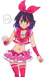 Rule 34 | 1girl, black hair, blue eyes, cosplay, cure melody, cure melody (cosplay), kill la kill, koshimizu ami, matoi ryuuko, midriff, mofuko, multicolored hair, navel, precure, voice actor connection, short hair, solo, suite precure, thighhighs, two-tone hair