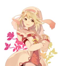 Rule 34 | 00s, 1girl, alice (tales), bad id, bad pixiv id, blonde hair, bridal gauntlets, brown eyes, floral background, flower, hat, hyakuhachi (over3), rose, short hair, smile, solo, tales of (series), tales of symphonia, tales of symphonia: dawn of the new world, veil, white background