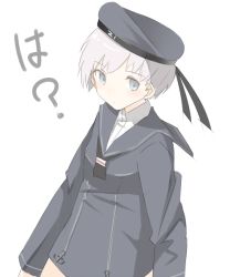 Rule 34 | 10s, 1girl, bad id, bad pixiv id, blue eyes, fujibejifu, hat, kantai collection, sailor collar, sailor hat, short hair, silver hair, simple background, solo, white background, z1 leberecht maass (kancolle)
