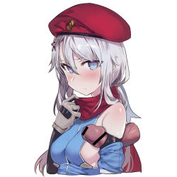 Rule 34 | 1girl, 9a-91 (girls&#039; frontline), armpit sex, bad id, bad pixiv id, bar censor, beret, black gloves, blue eyes, blush, breasts, censored, closed mouth, cropped torso, disembodied penis, elbow gloves, erection, girls&#039; frontline, gloves, grey gloves, hair between eyes, hat, hetero, kylin, long hair, low ponytail, medium breasts, penis, pointless censoring, red scarf, scarf, sideboob, silver hair, simple background, solo, solo focus, tsurime, upper body, white background