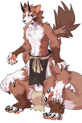 Rule 34 | 1boy, absurdres, animal ears, bad id, bad pixiv id, beshikuya, brown fur, centauroid, claws, collarbone, commentary request, facial mark, full body, furry, furry male, highres, horns, loincloth, long tail, looking at viewer, male focus, navel, nipples, open mouth, original, pectorals, red eyes, ribs, sash, sharp teeth, simple background, sitting, slit pupils, smile, solo, tail, taur, teeth, tongue, two-tone fur, white background, white fur
