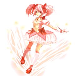 Rule 34 | 10s, 1girl, bad id, bad pixiv id, bow, choker, dress, gloves, hair bow, kaname madoka, kneehighs, magical girl, mahou shoujo madoka magica, mahou shoujo madoka magica (anime), misasami, pink eyes, pink hair, smile, socks, solo, twintails, white gloves