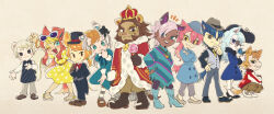 Rule 34 | 5boys, 5girls, :3, ;3, ;d, animal crossing, animal ears, apron, aqua eyes, asymmetrical hair, audie (animal crossing), belt, belt buckle, black bow, black eyes, black footwear, black gloves, black headwear, blonde hair, blue apron, blue bow, blue bowtie, blue coat, blue dress, blue eyes, blue eyeshadow, blue flower, blue footwear, blue hair, blue headwear, blue tail, boots, bow, bowtie, bracelet, brown eyes, brown footwear, brown pants, buckle, buttons, candy, chadder (animal crossing), chief (animal crossing), closed mouth, coat, colored sclera, cross scar, crossed arms, crown, dark-skinned female, dark-skinned male, dark blue hair, dark skin, dress, earrings, elvis (animal crossing), extra ears, eyeshadow, eyewear on head, facial mark, fang, fang out, fedora, flower, food, freya (animal crossing), fringe trim, fur-trimmed sleeves, fur collar, fur trim, gloves, grey hair, grey headwear, grey pants, grey vest, hair bow, hands on own hips, hat, high heel boots, high heels, highres, holding, holding flower, horse ears, horse girl, jacket, jewelry, leaf, light blue hair, lion boy, lion ears, lion tail, lollipop, long hair, long sleeves, looking at viewer, makeup, marshal (animal crossing), mary janes, mouse boy, mouse ears, mouse tail, multicolored hair, multiple boys, multiple earrings, multiple girls, necklace, necktie, nintendo, one eye closed, open mouth, orange belt, orange eyeshadow, orange hair, orange tail, pants, pantyhose, personification, pink hair, pink tail, polka dot, polka dot dress, poncho, ponytail, purple-tinted eyewear, purple eyes, red bow, red bowtie, red headwear, reneigh (animal crossing), sandals, savannah (animal crossing), scar, scar on face, shoes, short hair, smile, squatting, squirrel boy, squirrel ears, squirrel tail, standing, streaked hair, striped apron, striped clothes, striped pantyhose, sunglasses, tail, tinted eyewear, top hat, track jacket, tuxedo, two-tone hair, ukata, vest, white-framed eyewear, white footwear, white hair, whitney (animal crossing), wolf boy, wolf ears, wolf girl, wolf tail, wolfgang (animal crossing), yellow dress, yellow eyeshadow, yellow necktie, yellow sclera, zebra ears, zebra girl