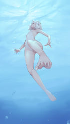 Rule 34 | air bubble, backless swimsuit, barefoot, breath, bubble, feet, flower, freediving, from below, hair flower, hair ornament, hairpin, highleg, highres, ice, kokkoro (princess connect!), one-piece swimsuit, pointy ears, princess connect!, rou (rou22), solo, swimming, swimsuit, toes, trapped, underwater, white hair, white one-piece swimsuit