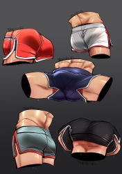 Rule 34 | abs, absurdres, ass, bara, bulge, collage, fashion, highres, hip focus, legs, male focus, male underwear, male underwear peek, multiple views, muscular, original, topless male, shorts, tentekel, thighs, tight clothes, toned, toned male