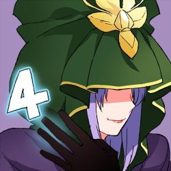 Rule 34 | 1girl, bad id, bad twitter id, cloak, countdown, fate/stay night, fate (series), gum (gmng), lips, long hair, lowres, medea (fate), purple background, purple hair, simple background, smile, solo