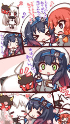 Rule 34 | &gt; &lt;, 0 0, 3girls, = =, ?, abyssal ship, ahoge, beret, black hair, blue ribbon, braid, closed eyes, closed mouth, colored skin, comic, commentary request, dress, etorofu (kancolle), finger in another&#039;s mouth, flying sweatdrops, gloves, gradient hair, green eyes, hair between eyes, hair ribbon, hat, heart, highres, kantai collection, komakoma (magicaltale), mamemaki, mask, mask on head, masu, matsuwa (kancolle), multicolored hair, multiple girls, northern ocean princess, notice lines, oni mask, open mouth, orange hair, profile, red eyes, red hair, ribbon, setsubun, sleeveless, sleeveless dress, smile, translation request, twin braids, wavy mouth, white dress, white gloves, white headwear, white skin