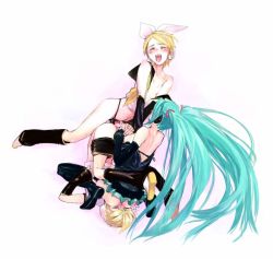 Rule 34 | 1boy, 2girls, anal, anal object insertion, ass, back, blonde hair, blue hair, breasts, brother and sister, clothed sex, detached sleeves, dildo, dress, es, es (cah60700), femdom, ffm threesome, group sex, hatsune miku, hetero, incest, kagamine len, kagamine rin, long hair, multiple girls, nipples, object insertion, orgy, pegging, penis, ribbon, sex, sex toy, short hair, siblings, sitting, sitting on face, sitting on person, small breasts, strap-on, threesome, twincest, twins, undressing, vocaloid