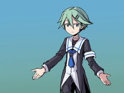 Rule 34 | 1boy, aqua eyes, aqua hair, armband, choker, commentary, cowboy shot, english commentary, frown, genderswap, genderswap (ftm), gradient background, hair ornament, hairclip, kantai collection, male focus, open hands, sailor collar, sixten, solo, yamakaze (kancolle)