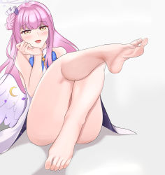 Rule 34 | 1girl, absurdres, barefoot, blue archive, blush, feet, highres, long hair, looking at viewer, mika (blue archive), open mouth, pink hair, soles, toes, yellow eyes