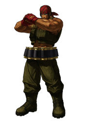 Rule 34 | 1boy, bandana, bandolier, boots, explosive, fingerless gloves, gloves, grenade, king of fighters xiii, male focus, military, muscular, official art, ogura eisuke, ralf jones, snk, solo, tan, the king of fighters, the king of fighters xiii, vest