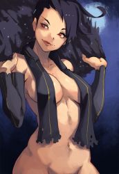 Rule 34 | 1girl, black hair, bottomless, breasts, highres, navel, original, red eyes, solo, stomach, toned, vins-mousseux