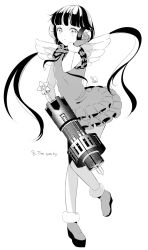 Rule 34 | 1girl, arami o 8, boots, dress, female focus, gloves, headphones, kronos-m, light persona, looking at viewer, magical girl, magical girl apocalypse, mahou shoujo of the end, short dress, solo, weapon, wings