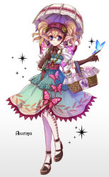 Rule 34 | 1girl, agitha, basket, blonde hair, bug, butterfly, earrings, gloves, hyrule warriors, bug, jewelry, long hair, melting scarlet, nintendo, parasol, pendant, pointy ears, sakana no hone, smile, solo, the legend of zelda, the legend of zelda: twilight princess, thighhighs, twintails, umbrella