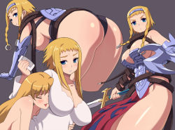 Rule 34 | 2girls, armor, ass, bad id, bad pixiv id, bent over, blonde hair, blue eyes, blush, braid, breasts, buckle, captain of the royal guard elina, cleavage, comb, domu, earrings, elina (queen&#039;s blade), elina (queen's blade), exiled warrior leina, hairband, hug, impossible clothes, impossible shirt, jewelry, large breasts, leina (queen&#039;s blade), leina (queen's blade), long hair, multiple girls, multiple persona, queen&#039;s blade, revealing clothes, shield, shirt, short hair, siblings, sword, twin braids, weapon, yuri