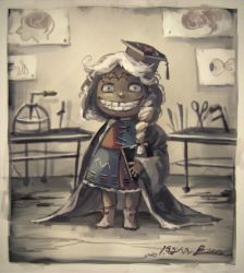 Rule 34 | 1girl, :d, book, braid, brain, child, commentary, doctor, hat, holding, koto inari, lab coat, long hair, messy hair, mortarboard, nurse cap, open mouth, skirt, smile, solo, stitches, teeth, touhou, yagokoro eirin