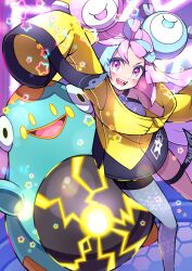 Rule 34 | 1girl, absurdres, bellibolt, creatures (company), game freak, highres, iono (pokemon), multicolored hair, nintendo, pokemon, pokemon (creature), pokemon sv, pon yui, solo, two-tone hair